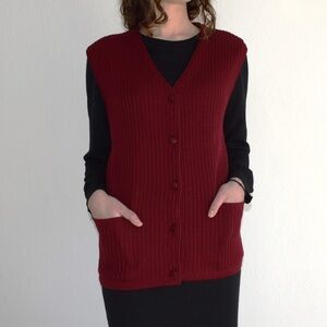 M.A.T. | Vintage Pure Wool Women's Deep Red V-Neck Sweater Vest